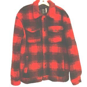 Buffalo Plaid Thick Fleece Jacket Snap Original Use Fully Lined Red Medium NWOT